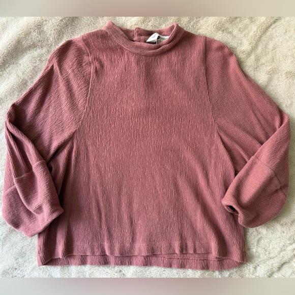 Madewell Texture & Thread Buttonback Mockneck Autumn Berry Size M - Picture 5 of 8